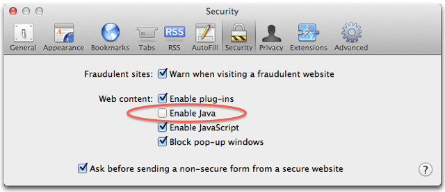 How to disable the Java web plug-in in Safari