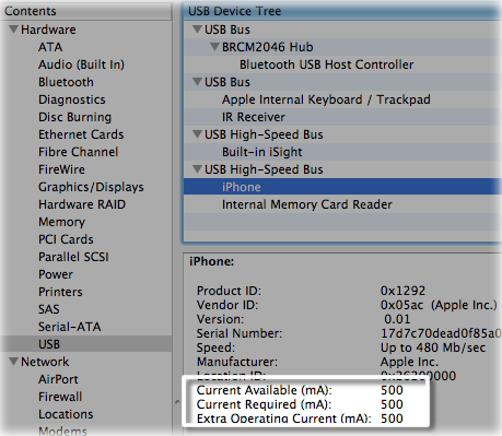 System Profiler display