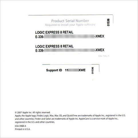 Logic Express: Locating the Support ID and Serial Number