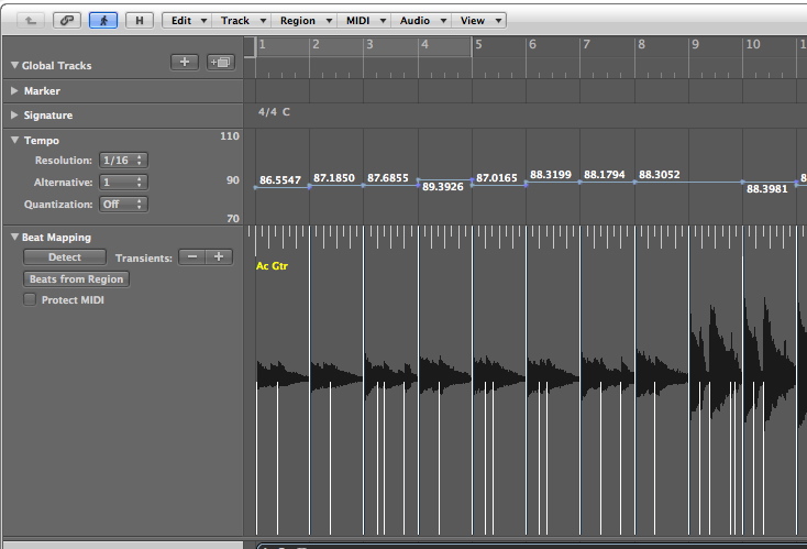 Logic Pro/Express 9: Tips on using Flex editing with audio files that were recorded with no tempo reference