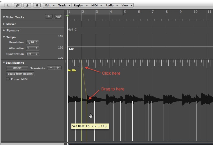 Logic Pro/Express 9: Tips on using Flex editing with audio files that were recorded with no tempo reference