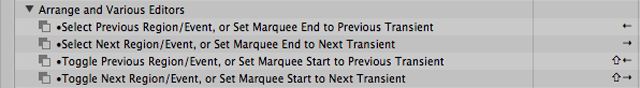 Logic 9.1.2: How key commands for setting Marquee selection borders to transients behave